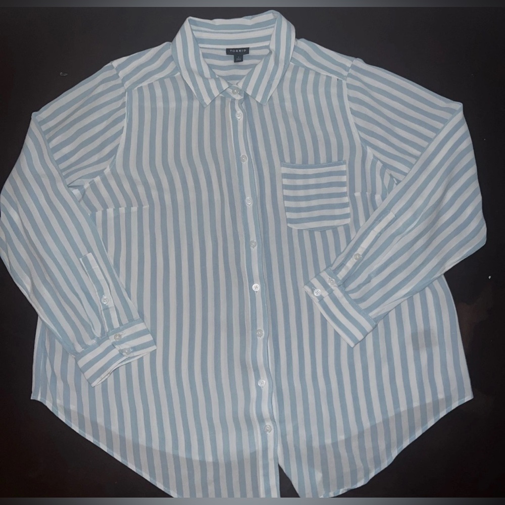 Torrid Blue and White Striped Button Down Shirt